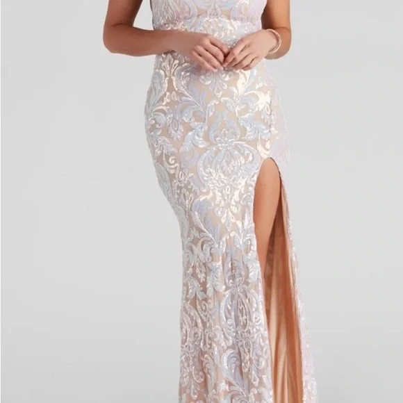 Windsor Silver Prom Dress Windsor Dresses Windsor Elegant Lace Prom Dress  In Cream And Silver Color: